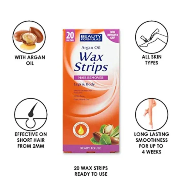 Beauty Formulas Argan Oil Wax Strips Hair Removal Legs & Body - Image 2