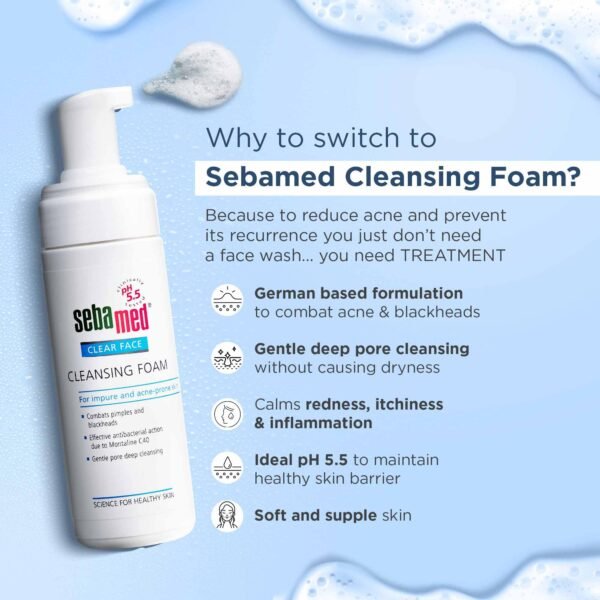 Sebamed Clear Face Cleansing Foam for Acne prone Skin 50ml,150ml - Image 2