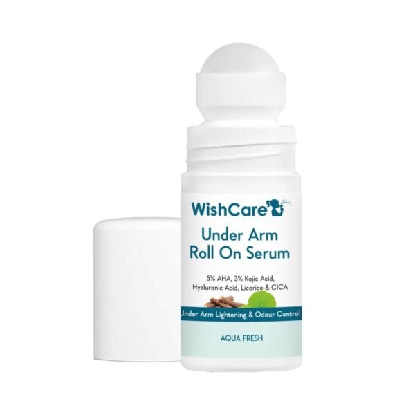 WishCare Underarm Roll On Serum - 5% AHA, 3% Kojic Acid, HA, Licorice - Underarm Lightening & Odour Control - Long Lasting Aqua Fragrance-50ml