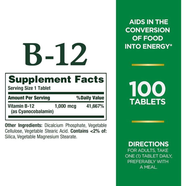 Nature’s Bounty Vitamin B-12 1000mcg – 100 Tablets - Image 2