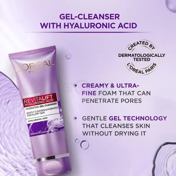 L'Oreal Revitalift Hyaluronic Acid Hydrating Gel Cleanser 100ml - Image 2