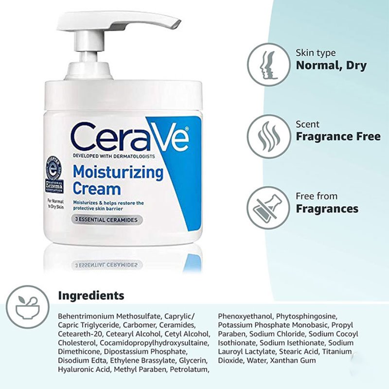CeraVe Moisturizing Cream Normal To Dry Skin With Pump – 453gm - Image 2