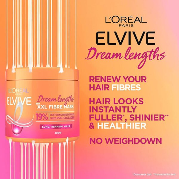 L’Oreal Hair Mask Dream Lengths XXL Fibre – 400ml - Image 2