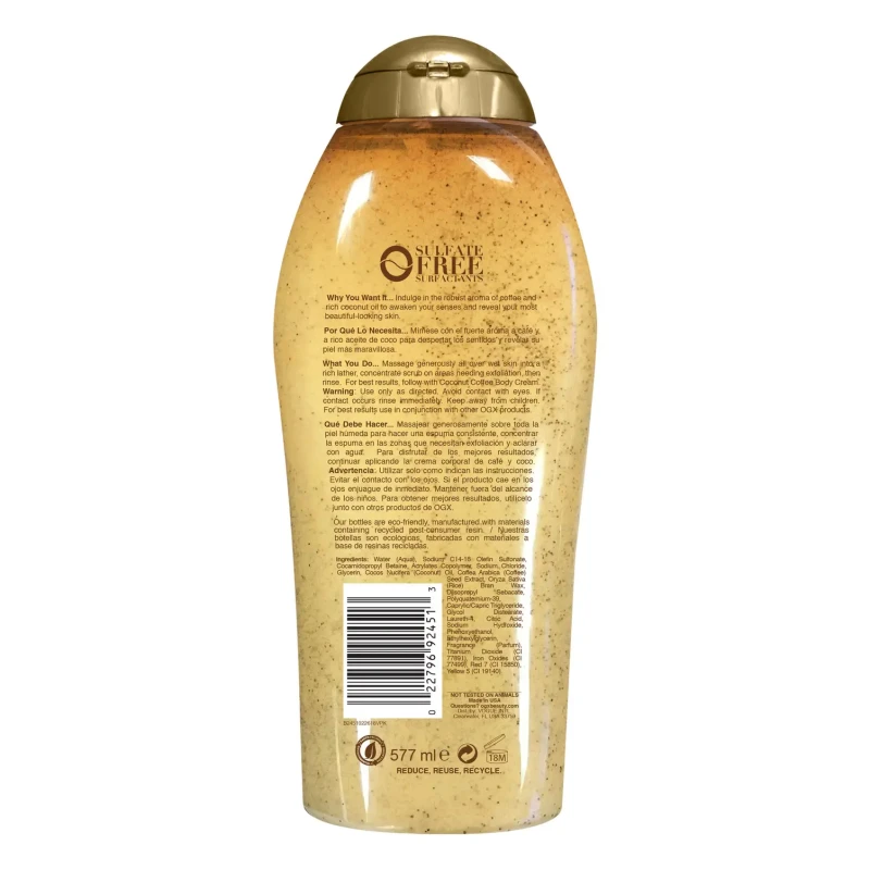 Ogx SMOOTHING + Coconut Coffee Scrub & Wash 577ml - Image 2